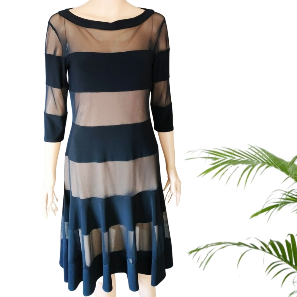 Joseph Ribkoff Black and Nude Fit and Flare Lace Dress Size 10 NWOT